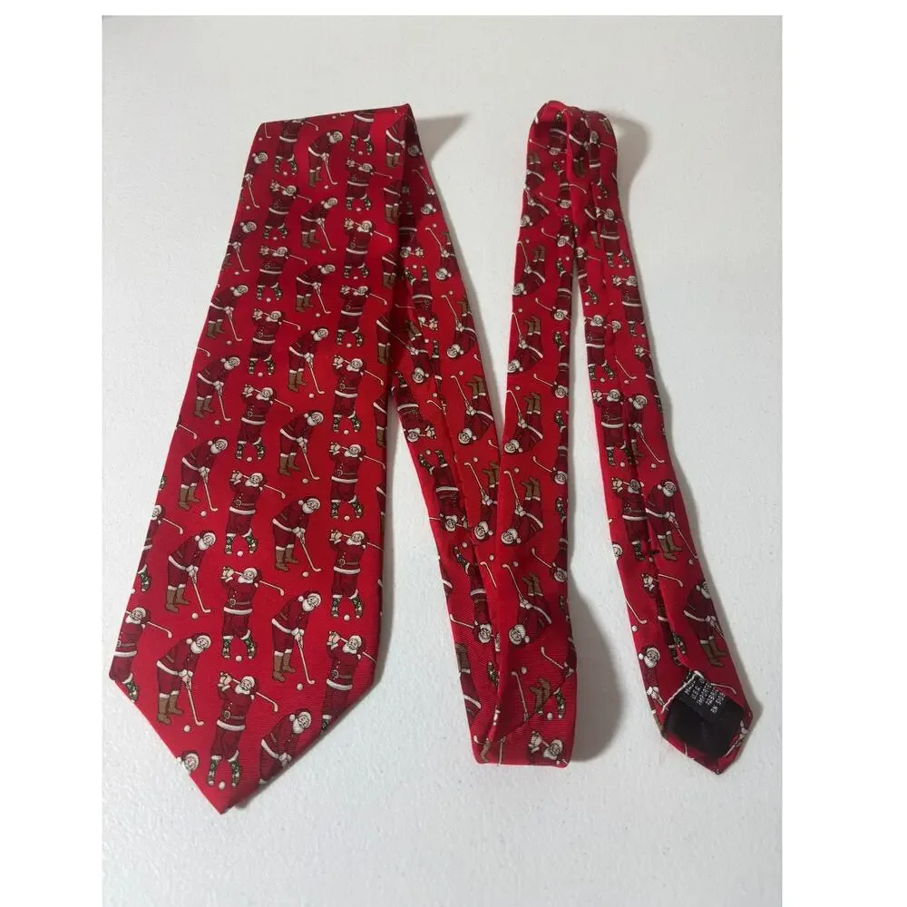 Santa Playing Golf Silk Necktie Holiday Traditions MMG Hallmark Christmas